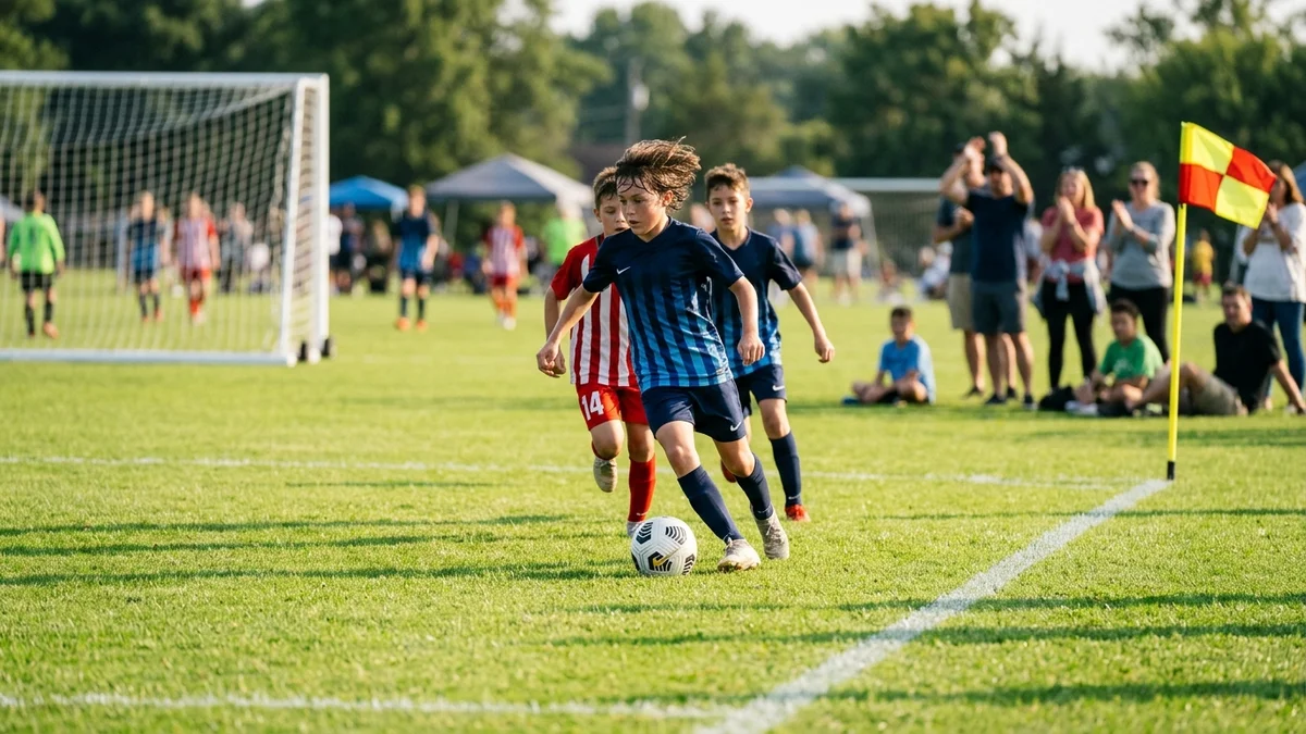 Youth soccer tournament kickoff matchday on natural grass pitch